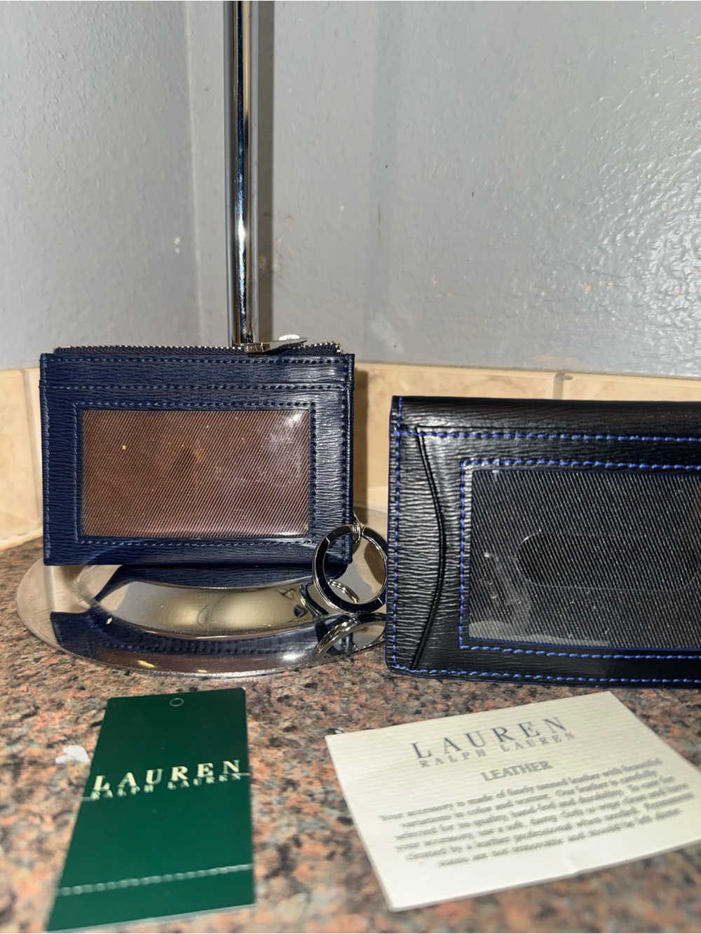 Lauren Ralph Lauren Navy and Black Leather Card Wallet & Key Pouch Set/2pk. - Picture 3 of 7